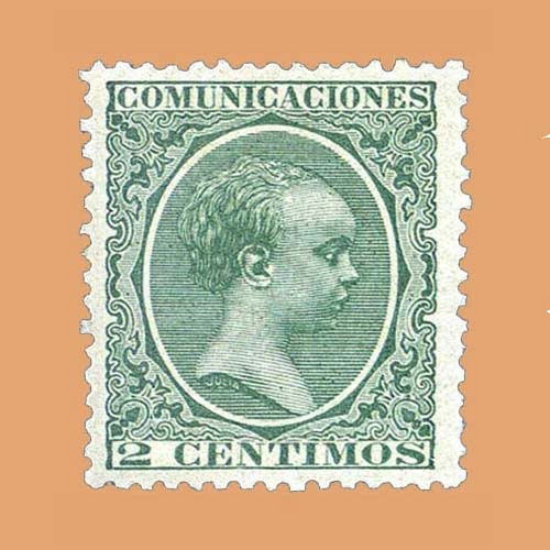 Edifil 213 Alfonso XIII Pelón 2cts. 1889-1899 verde