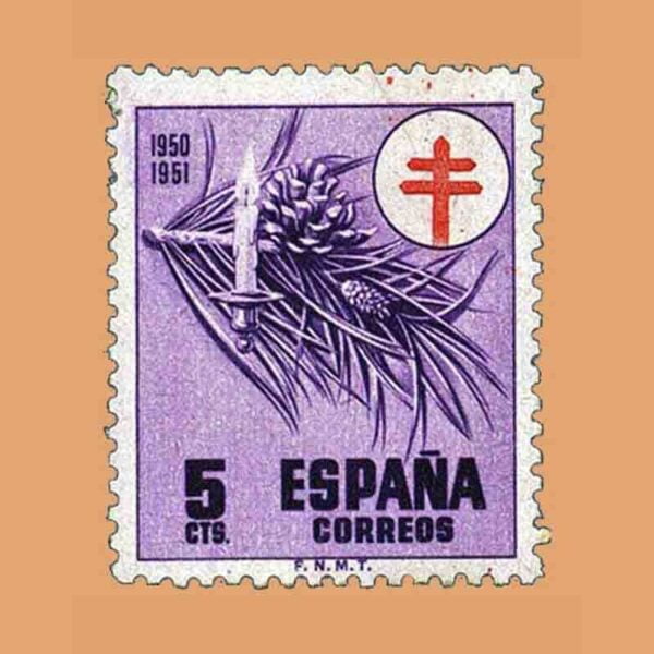 Edifil 1084 Pro tuberculosos Sello 5cts. 1950 violeta