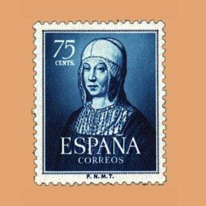 Edifil 1093 V Centenario del nacimiento de Isabel la Católica Sello 75cts. 1951 azul