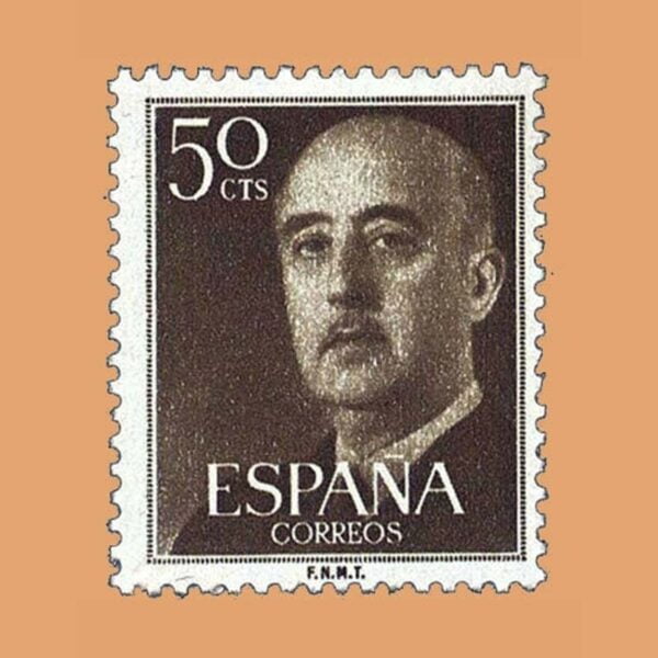 Edifil 1149 General Franco Sello 50cts. 1955 castaño oliva