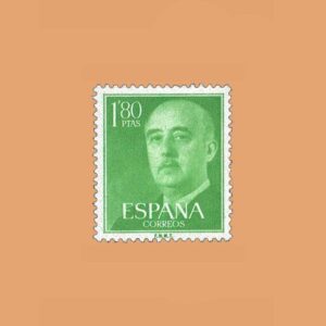 Edifil 1156 General Franco Sello 1,80ptas. 1955 verde verde amarillo