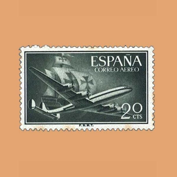 Edifil 1169 Super Constellation y Nao Sello 20cts. 1955 verde bronce