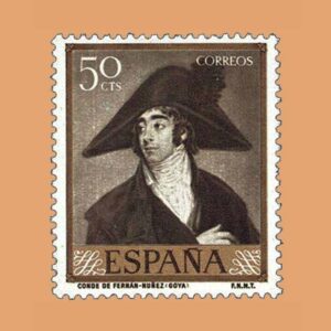 Edifil 1212 Goya. Conde Fernán-Núñez. Sello 50cts 1958 oliva oscuro