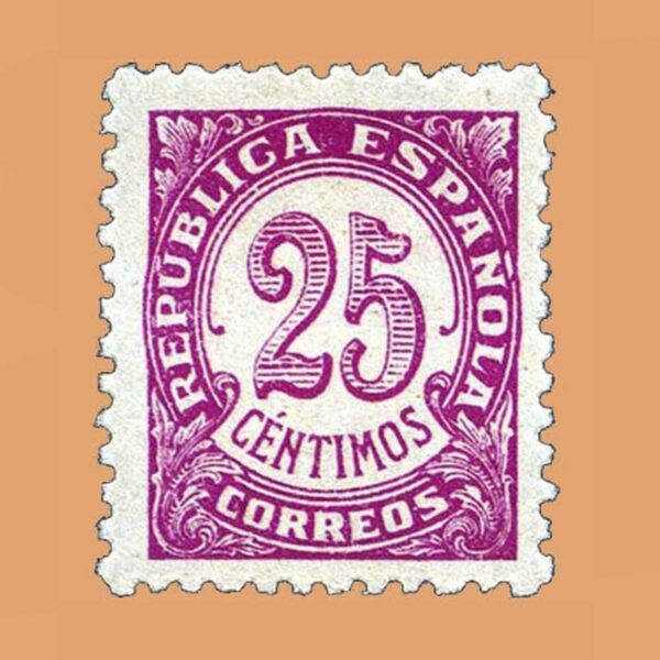 Edifil 749 Cifras Sello 25cts. 1938 lila rosáceo