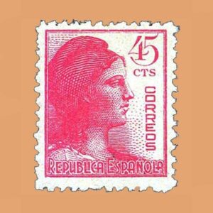 Edifil 752 Alegoría de la República Sello 45cts. 1938 rosa