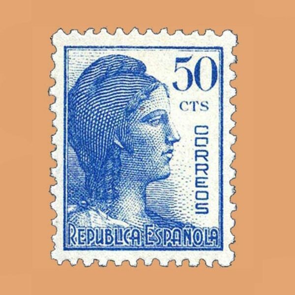 Edifil 753 Alegoría de la República Sello 50cts. 1938 azul