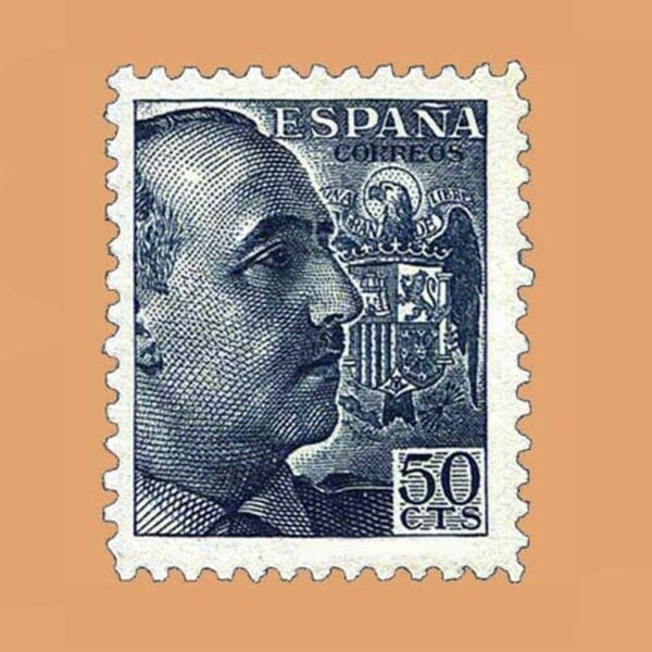 Edifil 872 General Franco Bloque Sello 50cts. 1939 azul negruzco