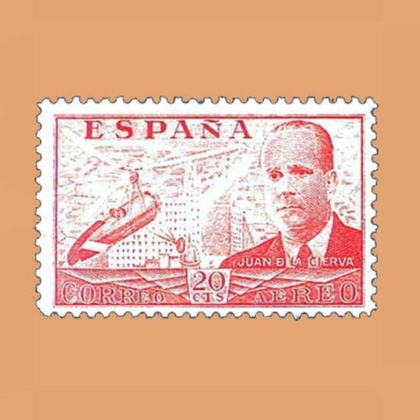 Edifil 880 Juan de La Cierva Sello 20cts. 1939 naranja