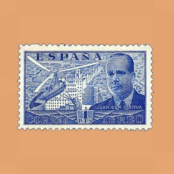Edifil 884 Juan de La Cierva Sello 1pta. 1939 azul