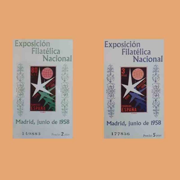 Edifil 1222-1223. Serie Exposición Filatélica Nacional. 2 valores HB. ** 1958