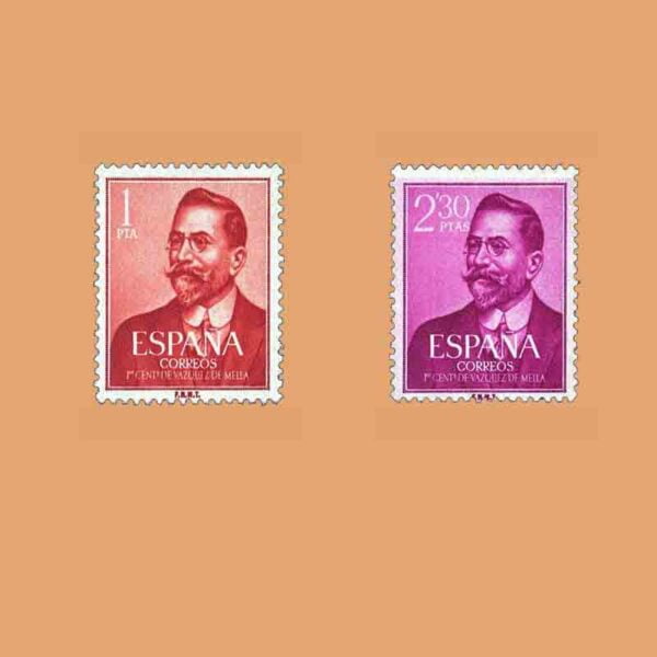 Edifil 1351-1352. Serie I Centenario del nacimiento de Juan Vázquez de Mella. 2 valores. ** 1961
