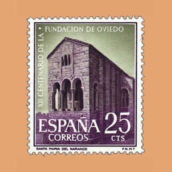 Edifil 1394. Fundación de Oviedo. Sta. Mª del Naranco. Sello 25 cts. ** 1961