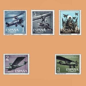 Edifil 1401-1405. Serie L Aniversario de la Aviación Española. 5 valores. ** 1961
