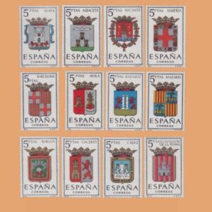 Edifil 1406-1417. Serie Escudos de las Capitales de Provincias. 12 valores. ** 1962