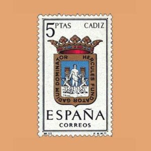Edifil 1416. Escudos de Capitales de Provincia. Cádiz. Sello 5 ptas. ** 1962
