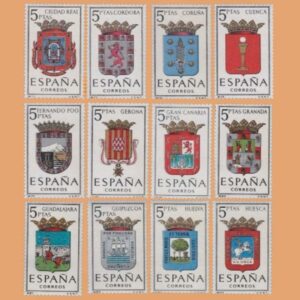 Edifil 1481-1492. Serie Escudos de las Capitales de Provincias Españolas. II Grupo. 12 valores. ** 1963