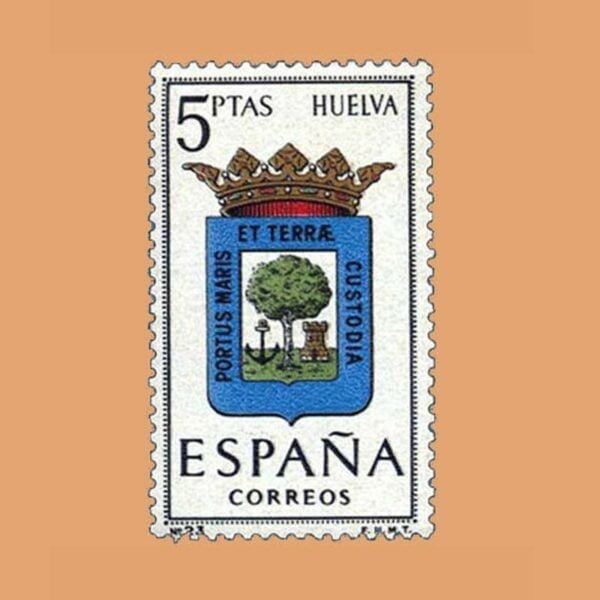 Edifil 1491. Escudos de Capitales de Provincias. Huelva. Sello 5 ptas. ** 1963