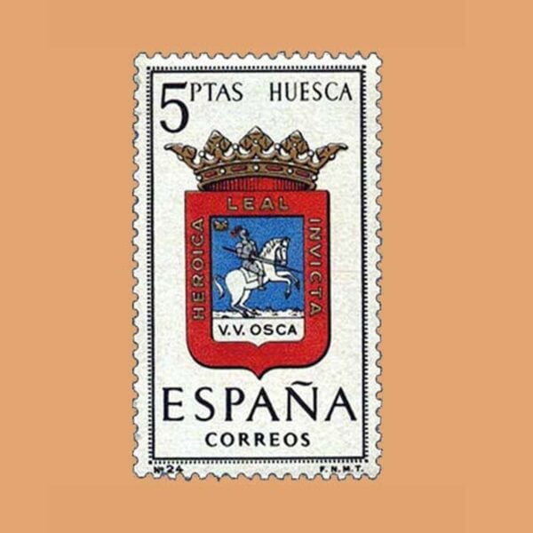 Edifil 1492. Escudos de Capitales de Provincias. Huesca. Sello 5 ptas. ** 1963