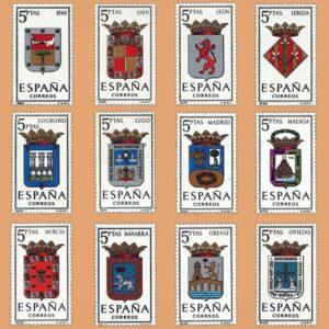 Edifil 1551-1562. Serie Escudos de las Capitales de Provincias Españolas. III Grupo. 12 valores. ** 1964