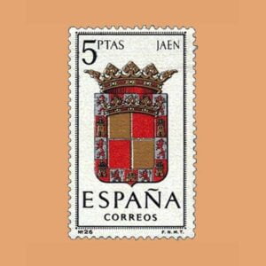 Edifil 1552. Escudos de Capitales de Provincias. Jaén. Sello 5 ptas. ** 1964