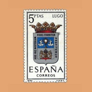 Edifil 1556. Escudos de Capitales de Provincias. Lugo. Sello 5 ptas. ** 1964