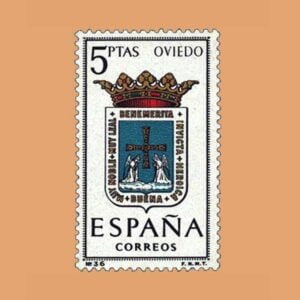 Edifil 1562. Escudos de Capitales de Provincias. Oviedo. Sello 5 ptas. ** 1964