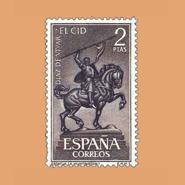 Edifil 1445. Escultura de El Cid por Ana Hurtigton en Sevilla. Sello 2 ptas. ** 1962