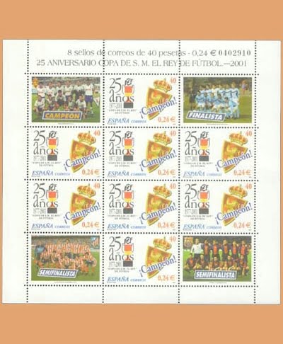 Edifil MP75. 25 años de la Copa del Rey de fútbol. 8 sellos. **2001
