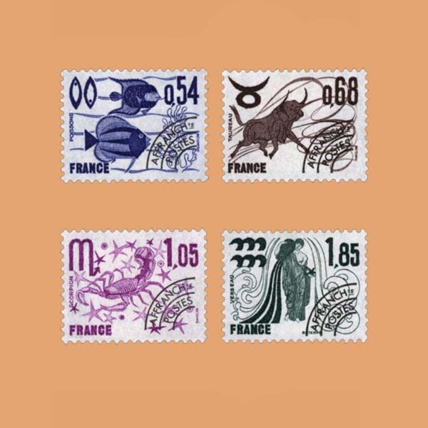1977 Francia Serie 146/9 Preobliterados. Signos del Zodiaco