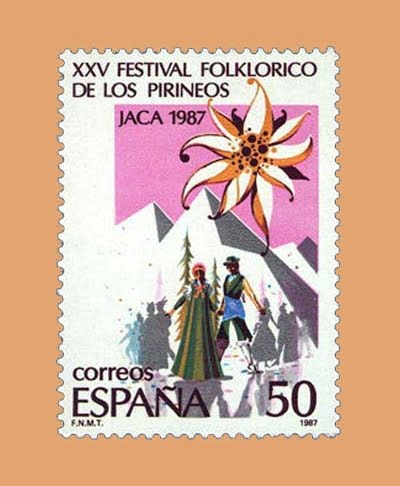 Edifil 2910. XXV Festival Folklórico de los Pirineos en Jaca. Sello de 50 pts. **1987