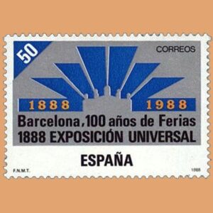 Edifil 2951. I Centenario de la Exposición Universal de Barcelona. Sello de 50 pts. **1988