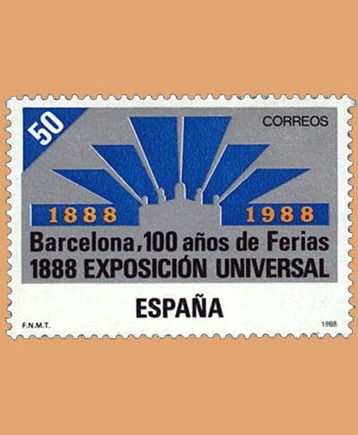 Edifil 2951. I Centenario de la Exposición Universal de Barcelona. Sello de 50 pts. **1988