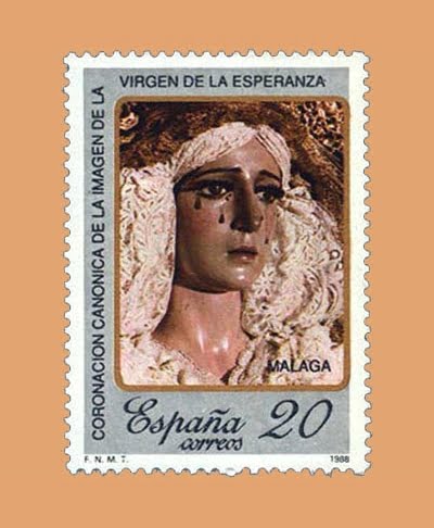 Edifil 2954. Coronación Canónica de la imagen de la Virgen de la Esperanza, Málaga. Sello de 20 pts. **1988