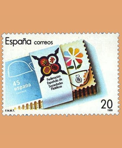 Edifil 2962. XXV Aniversario de la Federación Española de Sociedades Filatélicas. FESOFI. Sello de 20 pts. **1988