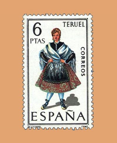 Edifil 1959. Traje regional de Teruel. Sello 6 pts. **1970