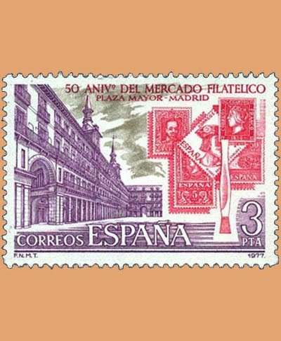Edifil 2415. Mercado filatélico de la Plaza Mayor. Sello 3 pts. **1977