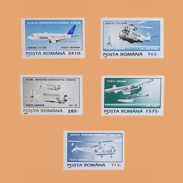 Rumanía PA321/5. Serie Transporte Aéreo. 5 valores **1995