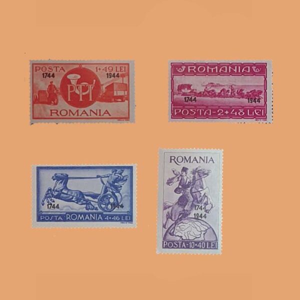 RO 765/8. Serie Centenario Postal. 4 valores *1944