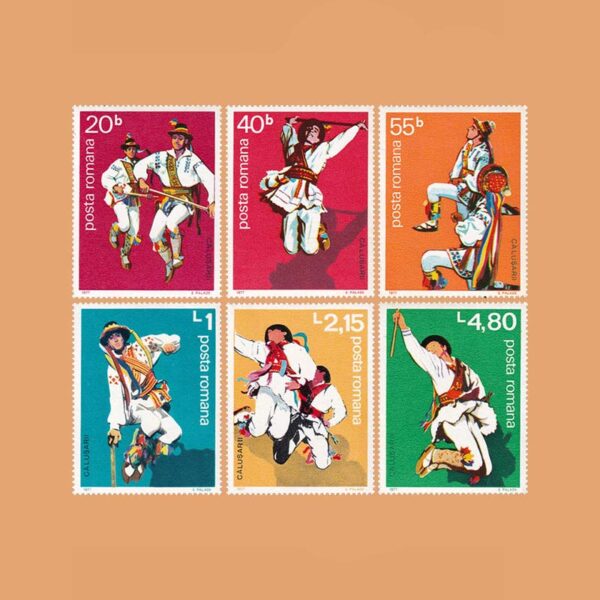 RO 3072/7. Serie Danzas Populares. Călușarii. 6 valores **1977