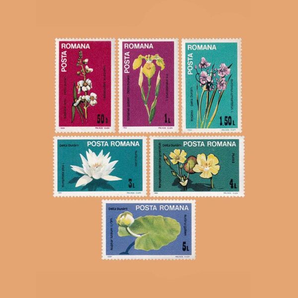RO 3501/6. Serie Flores del Delta del Danubio. 6 valores **1984
