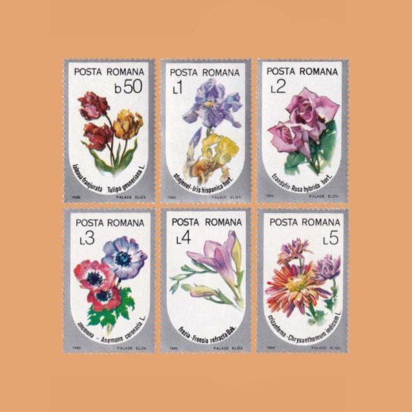 RO 3677/82. Serie Flores. 6 valores **1986