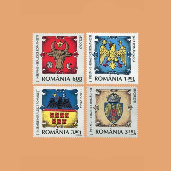 RO 5326/9. Serie Escudos Heráldicos Rumanos. 4 valores **2008