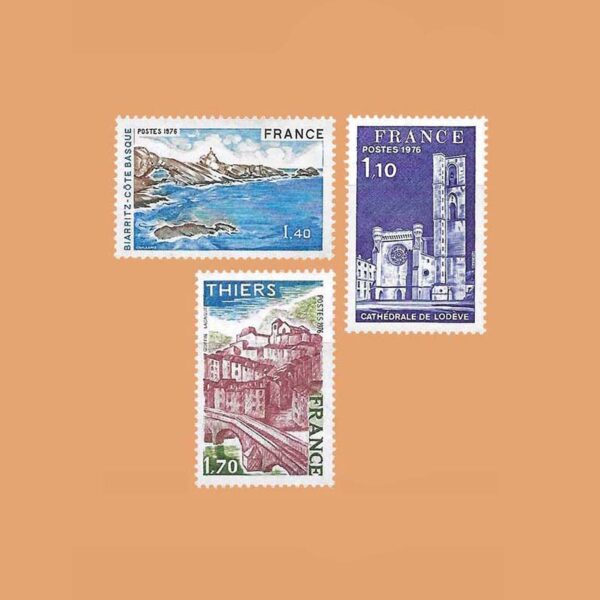 FR 1902/4. Serie Turística. Lodève, Biarritz y Thiers. 3 valores **1976