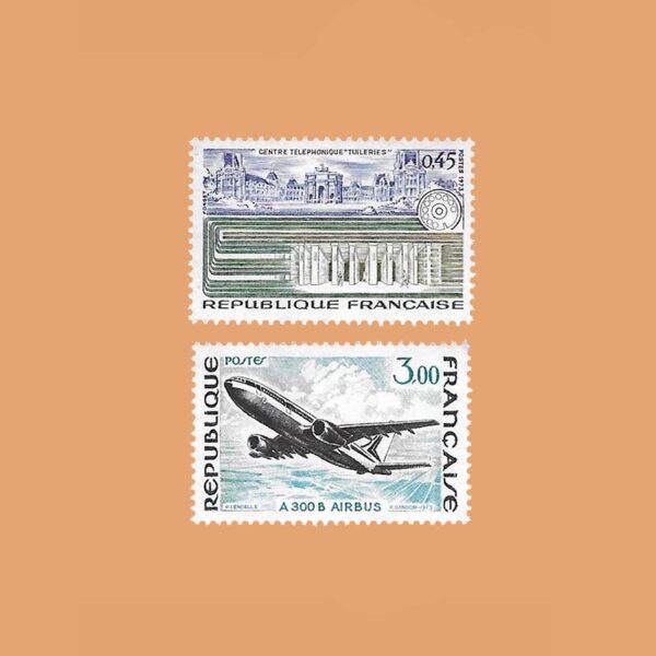 FR 1750/1. Serie Grandes Logros. Central Telefónica y Airbus A300B. 2 valores. **1973